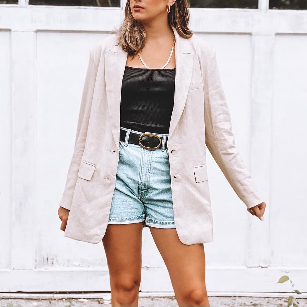 Zara Light Beige Linen Blazer